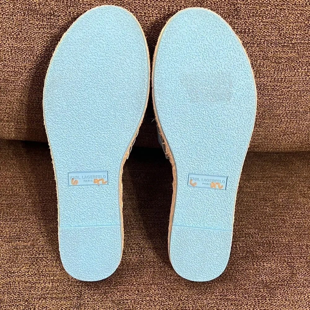 New Karl Lagerfeld Paris Caine Espadrille Slide Sandals Sz 36EU 6 US Baltic Blue